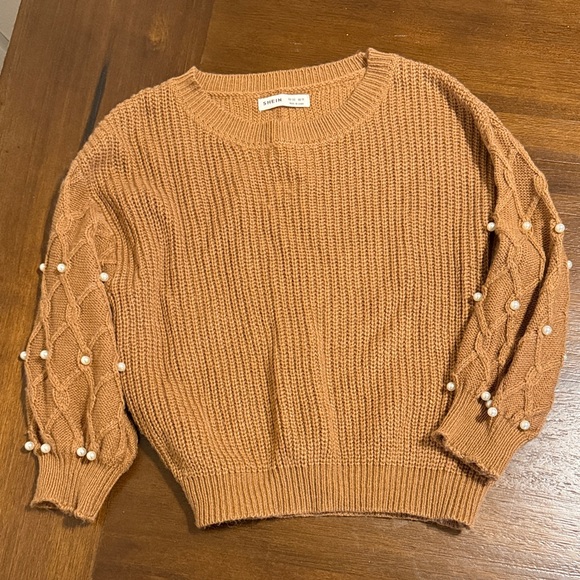 SHEIN Other - SHEIN Tan Sweater with Pearl Accents
